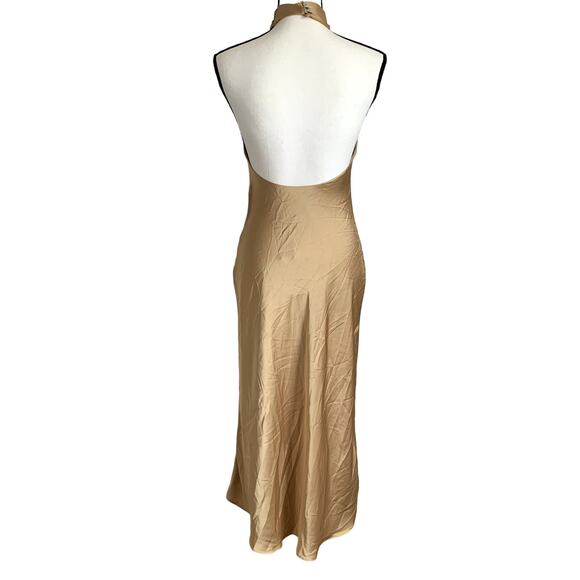 NWT Show Me Your Mumu Jasmine Halter Midi Dress in True Gold Luxe Satin - Picture 3 of 9